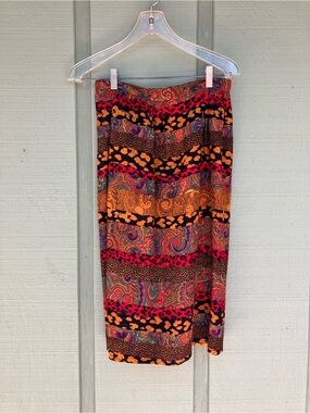 Carlisle Multi-Pattern Paisley & Animal Print Midi Skirt - Orange, Pink, Black